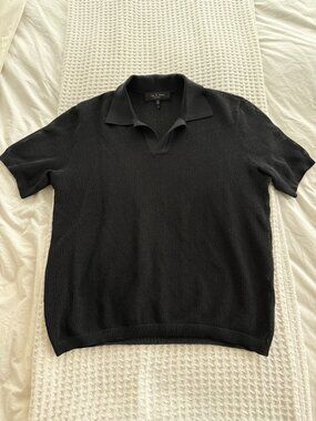 Rag & Bone - Men's Polo Shirt Size Small in Navy Blue Mesh Knit
